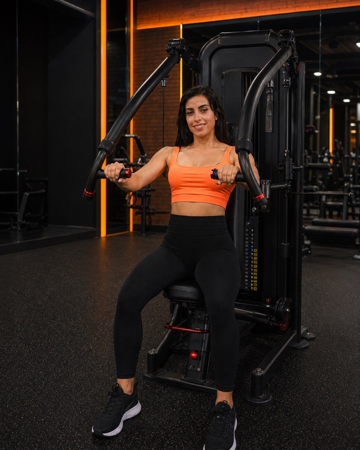 Press con mancuernas en un entorno visual Empire Fitness