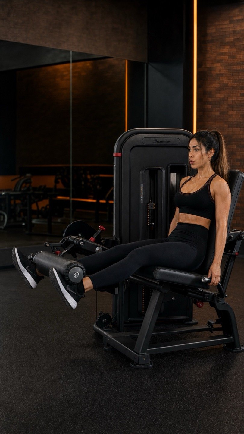 Extensión de pierna en un entorno visual Empire Fitness